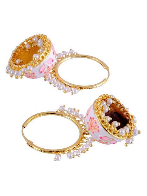 Meenakari Traditional Gold Plated Lotus Hoops Jhumka Earrings for Wome