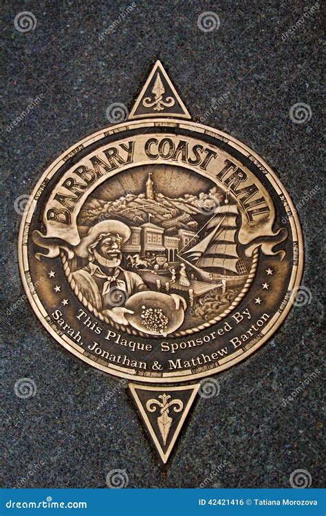 Sign of Barbary Coast Trail in San Francisco Stock Photo - Image of ...