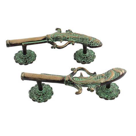 Green Brass Pistol Gun Decorative Door Handles In Pair