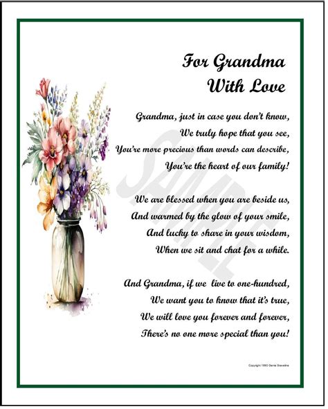Best Grandma Grandmother Poem Print Verse Thank-you Gift Present ...