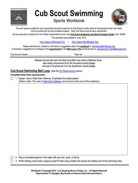 Fillable Online usscouts Cub Scout Swimming - Us Scouting Service ...
