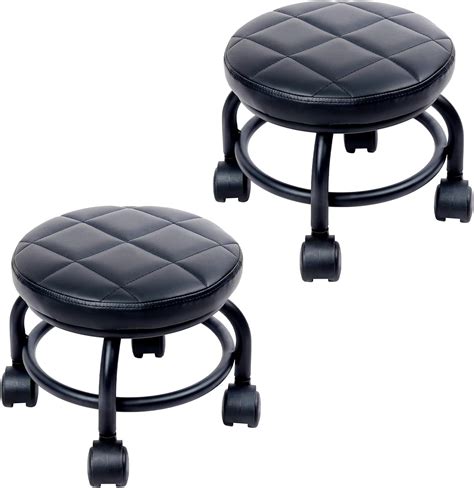 Amazon.com: KLASIKA Low Height Rolling Step Stool with Comfortable Leather Round Stool with ...