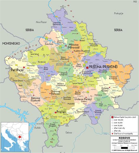 Large political and administrative map of Kosovo with roads, cities and ...