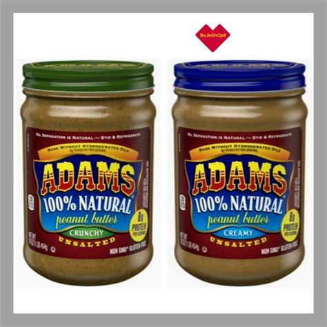 ADAMS 100% Original Natural Creamy Unsalted Peanut Butter / Crunchy ...