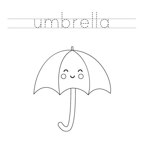 Trace the word. cute kawaii umbrella. handwriting practice for ...