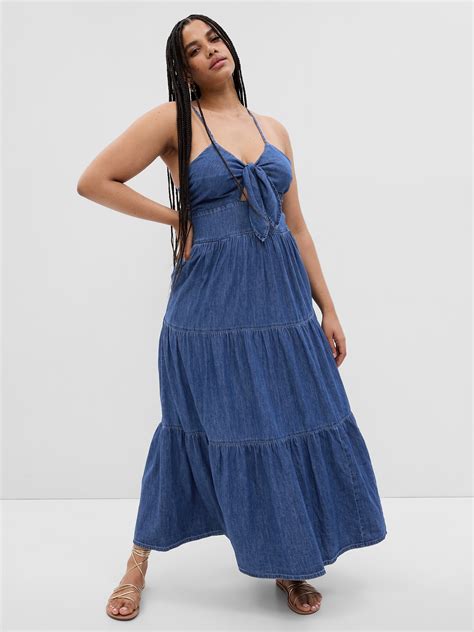 Tie-Front Tiered Denim Maxi Dress | Gap
