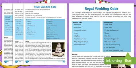 Royal Wedding Cake Recipe Writing Differentiated Worksheets