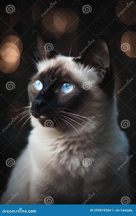 Siamese Cat with Blue Eyes Looking at the Camera on a Dark Background ...