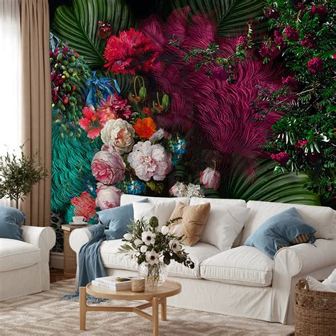 Colorful Floral Wallpaper Large Flowers Botanical Wallpaper | Etsy