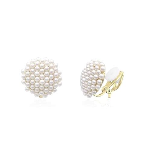 El Regalo Pearls Cluster Clip On Earrings for Non-Pierced Ears ...