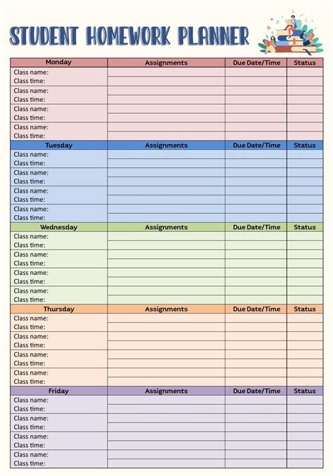 Image result for Free Printable Student Homework Planner