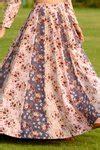 Buy Blue Linen Floral Print Round Crop Top And Skirt Set For Women by ...