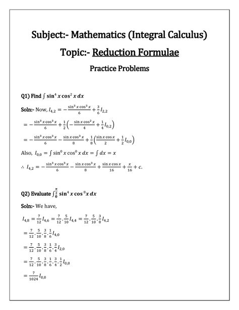 Reduction Formulae Examples 的图像结果