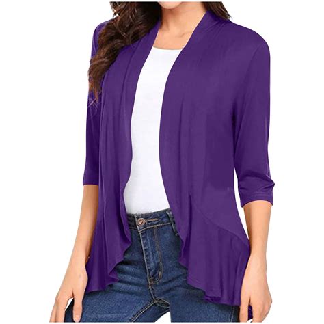 Viikei Cardigans for Women Plus Sizes Women's Solid Color Soft Draped Ruffles Nine-Quarter ...