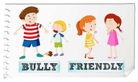 Opposite adjectives bully and friendly 296581 Vector Art at Vecteezy