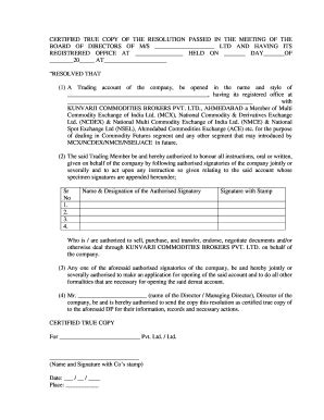 Fillable Online Board RESOLUTION - Corporate Trading account -Commodity ...