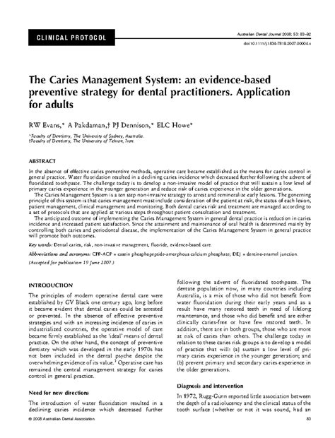Evans article - C L I N I C A L P R O T O C O L The Caries Management ...