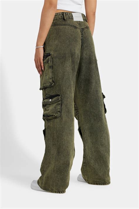 Acid Wash Baggy Cargo Jeans - Green | Womens Denim | Shop Jeans at ...