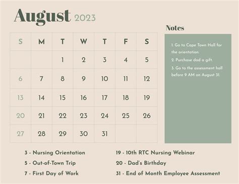 Blank Calendar August 2023 Template