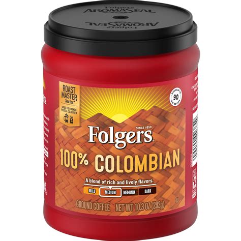Folgers Colombian Ground Coffee, Medium-Dark Roast, 10.3-Ounce ...