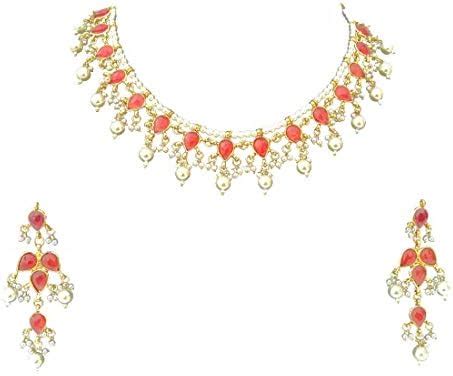 Buy Finekraft Meena Kundan Fancy Gold Plated Orange Pearls Designer ...
