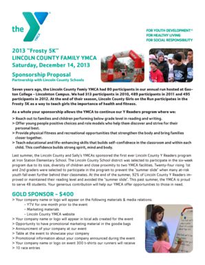 Fillable Online ymcacharlotte Frosty 5K Sponsorship.indd - YMCA of ...