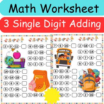 Image result for Adding 3 Single Digit Numbers Worksheet