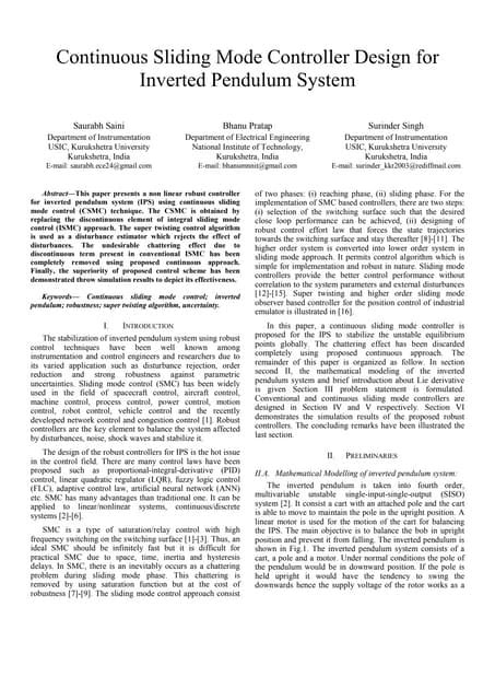 Image result for Sliding Mode Control Inverted Pendulum