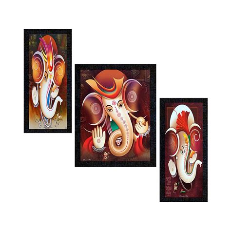 Generic PNF Set of 3 GANESHJI UV Textured Synthetic Framed Painting ...