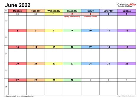 Printable Blank Calendar June 2022