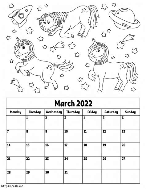 March 2022 Calendar coloring page
