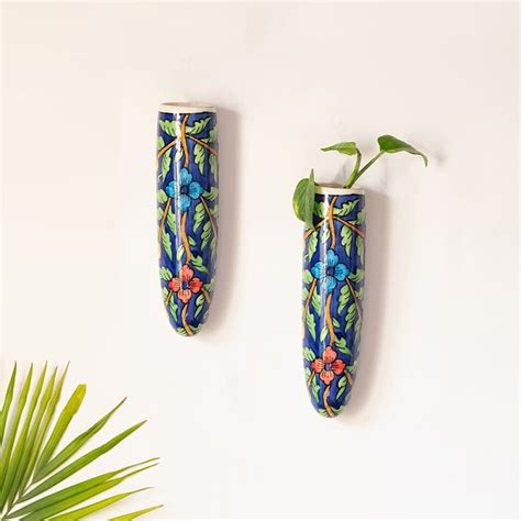 ExclusiveLane 'Blooming Blossoms' Hand-Painted Ceramic Wall Planter for ...