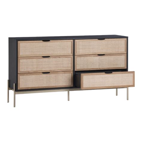 Buy Nismaaya Jecca 6 Drawer Chest Rattan Black - Nismaaya Decor