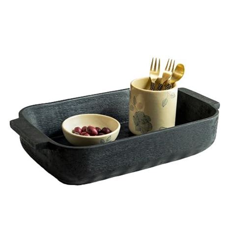 Ellementry Onyx Mango Wood Basket | Color: Black| Mango Wood ...