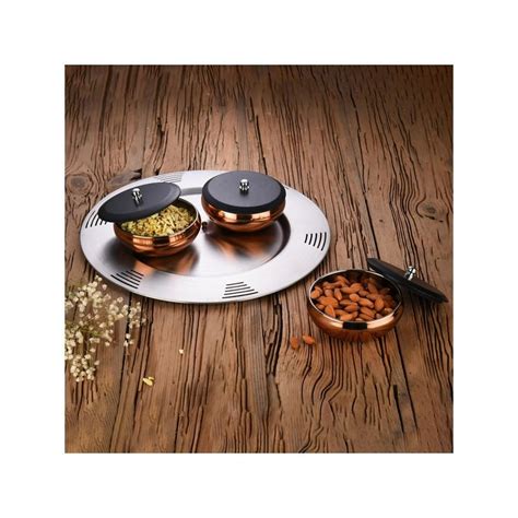 Buy FNS Rose Gold Steel Serving for Snacks Dry Fruits Dessert (Set Of 3 ...