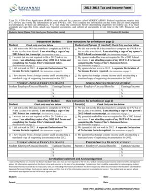 Fillable Online savannahtech 2013-2014 Tax and Income Form - Savannah ...