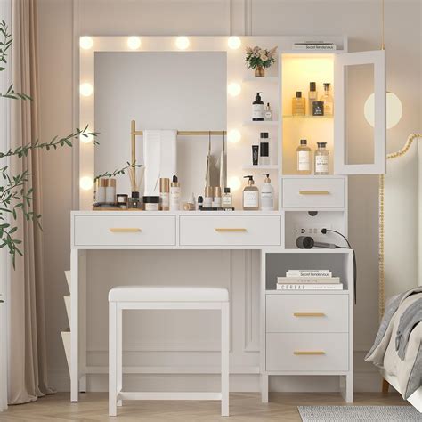 Amazon.com: CSZZD White Vanity Desk with Lighted Mirror and Chair ...