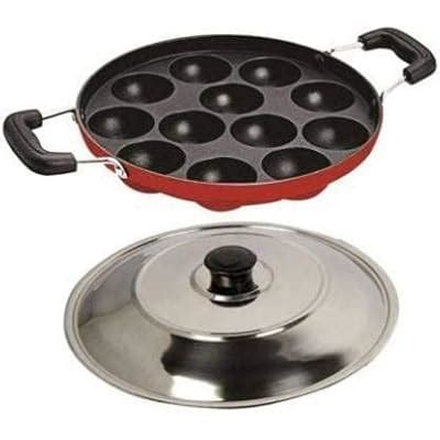 Buy Non-stick Appam Maker 12 Pits Appam Pan with Two Side Handle, Lid ...