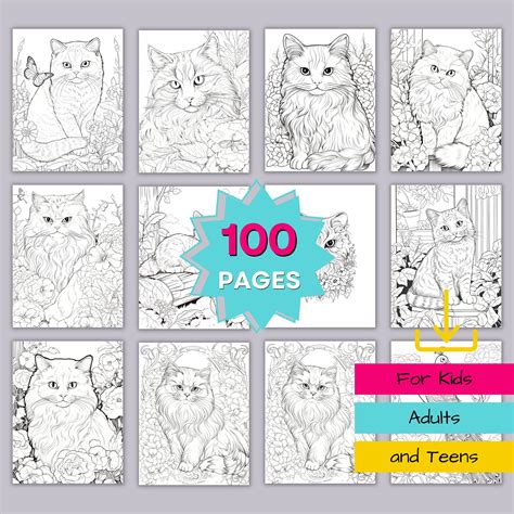 Cat Coloring Book Printable Pdf File Adorable Cats Coloring Pages for ...