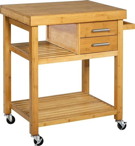 Buy Home Aesthetics Bamboo Rolling Kitchen Island Cart, Butcher Block ...