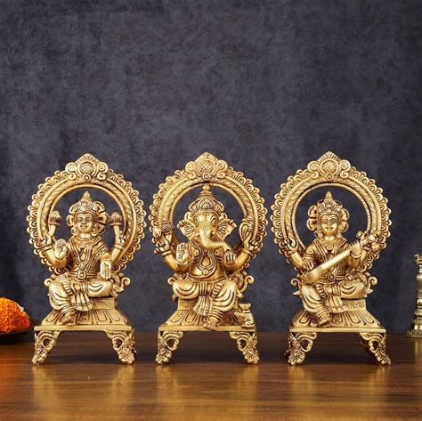 Brass Superfine Ganesh Lakshmi Saraswati idols 9.5 – Budhshiv.com