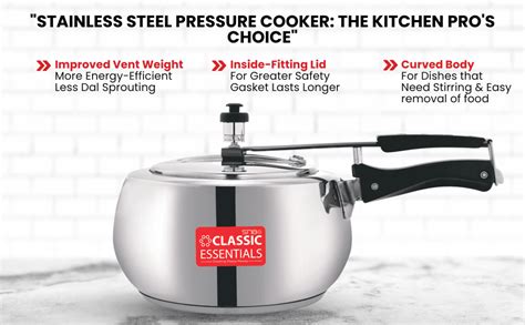 Buy Classic Essentials Prochef Concave Stainless Steel Pressure Cooker ...