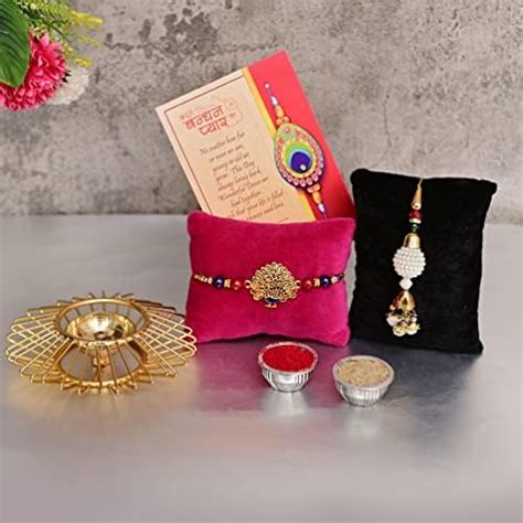 Buy CraftVatika Rakhi Gift Combo For Brother Bhabhi Bhaiya Brass Diya ...