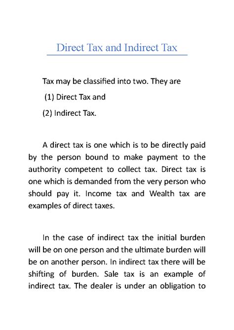 Direct Tax and Indirect Tax - They are (1) Direct Tax and (2) Indirect ...
