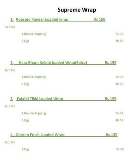Menu at fruve fresh, Faridabad, S 16