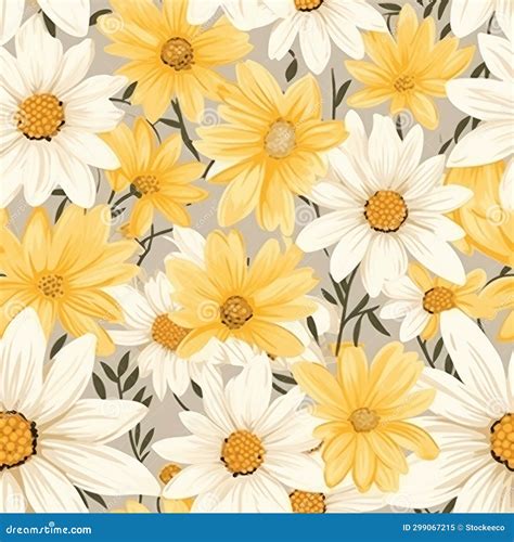 Yellow and White Daisies Seamless Pattern with Detailed Drapery Stock ...