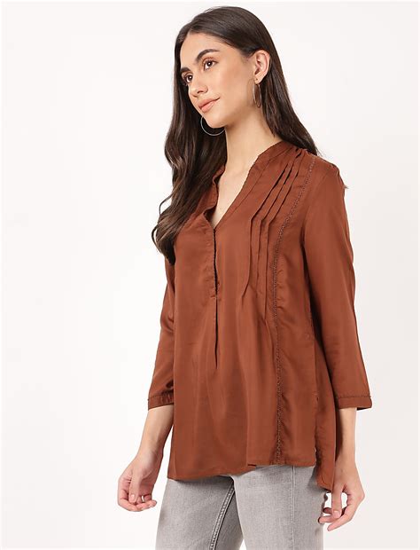 Buy Pure Modal Pleated Mandarin Collar Blouse at Marks & Spencer