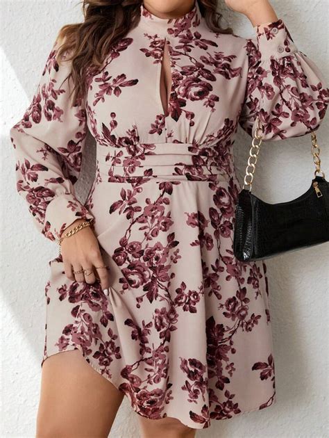 Celure Plus Floral Print Cut Out Front Dress | SHEIN USA