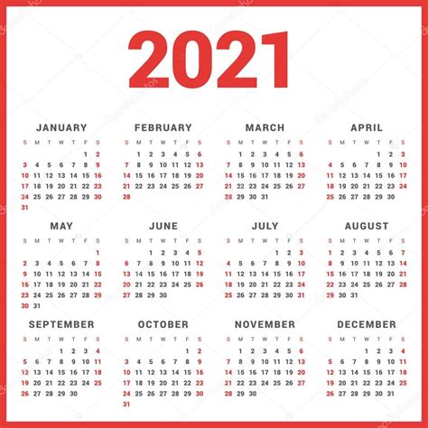 Calendario para 2021 Año sobre fondo blanco. La semana empieza el ...
