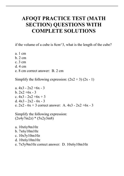 AFOQT PRACTICE TEST (MATH SECTION) QUESTIONS WITH COMPLETE SOLUTIONS ...